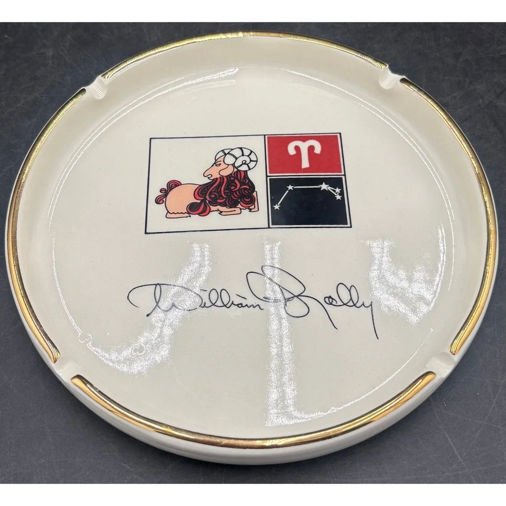 Vintage William Jolly Aries Zodiac Ceramic Ashtray Gold Rim Astrology Ram